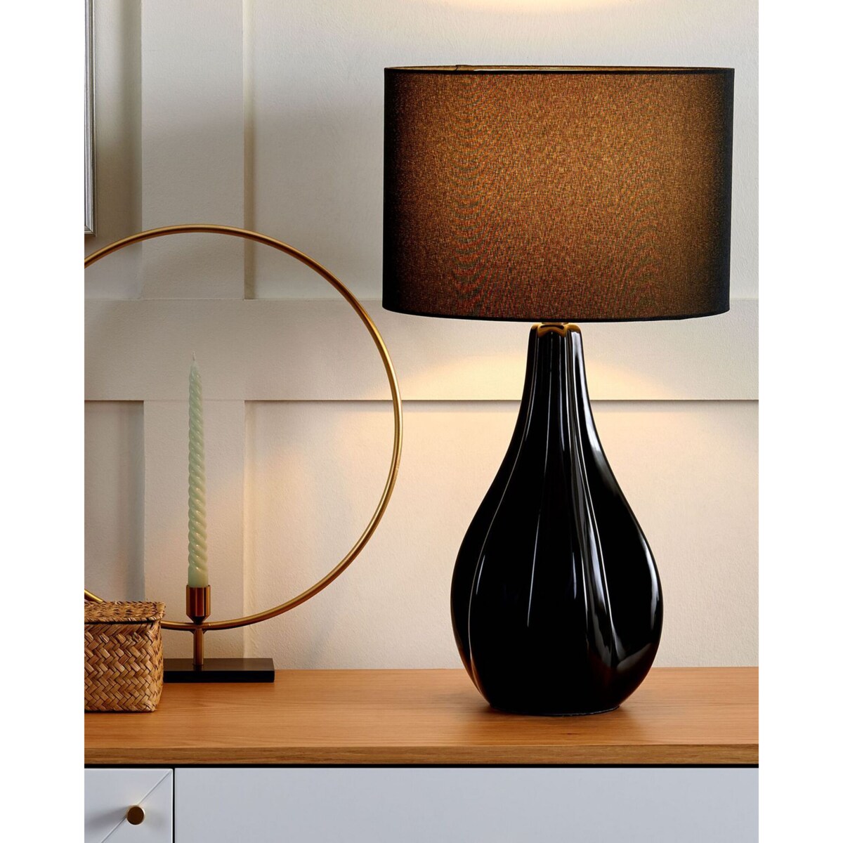 Lampka nocna porcelanowa czarna SANTEE