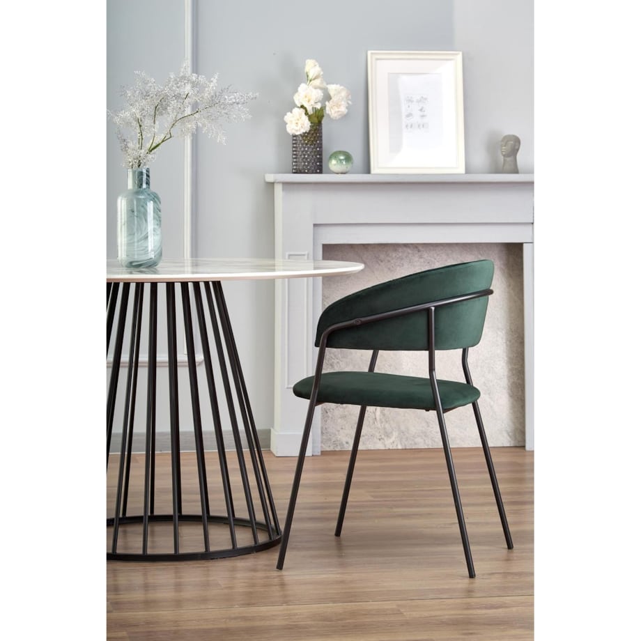 STÓŁ OKRĄGŁY Dabro 110 cm biały MARMUROWY WZÓR stalowe nogi