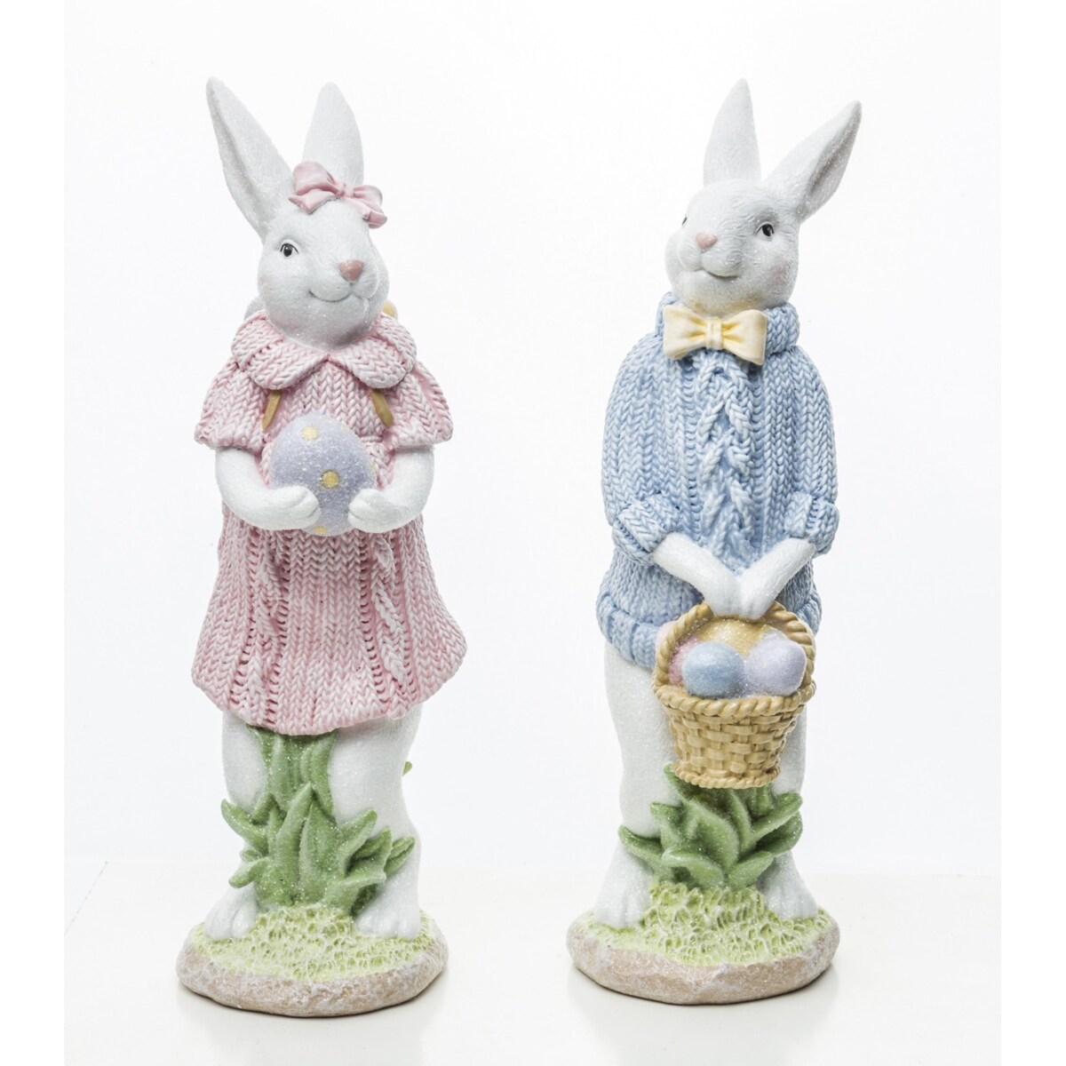 Dekoracja - para eleganckich króliczków z pisankami 22x7x7 cm w swetrach