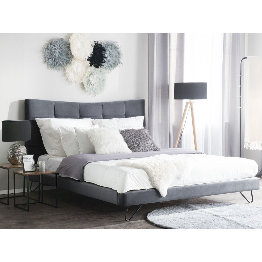 Łóżko welurowe 180 x 200 cm szare LANNION