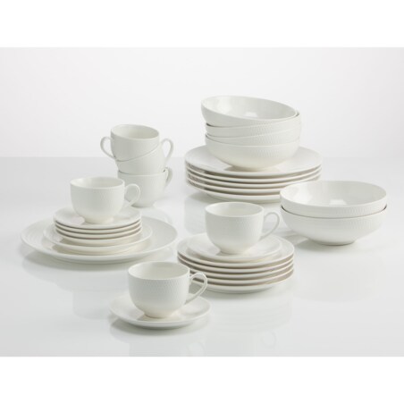 Zestaw obiadowo-kawowy Diamonds Round, biały, 30 el.