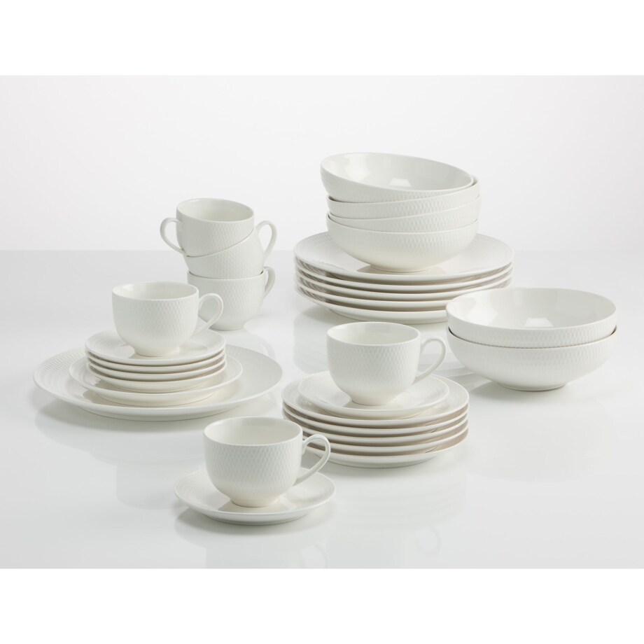 Zestaw obiadowo-kawowy Diamonds Round, biały, 30 el.