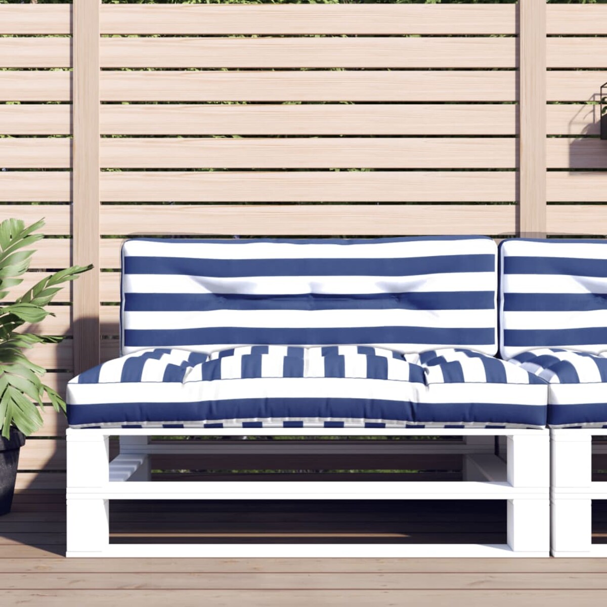 vidaXL Poduszki na palety, 2 szt., biało-niebieskie paski, tkanina