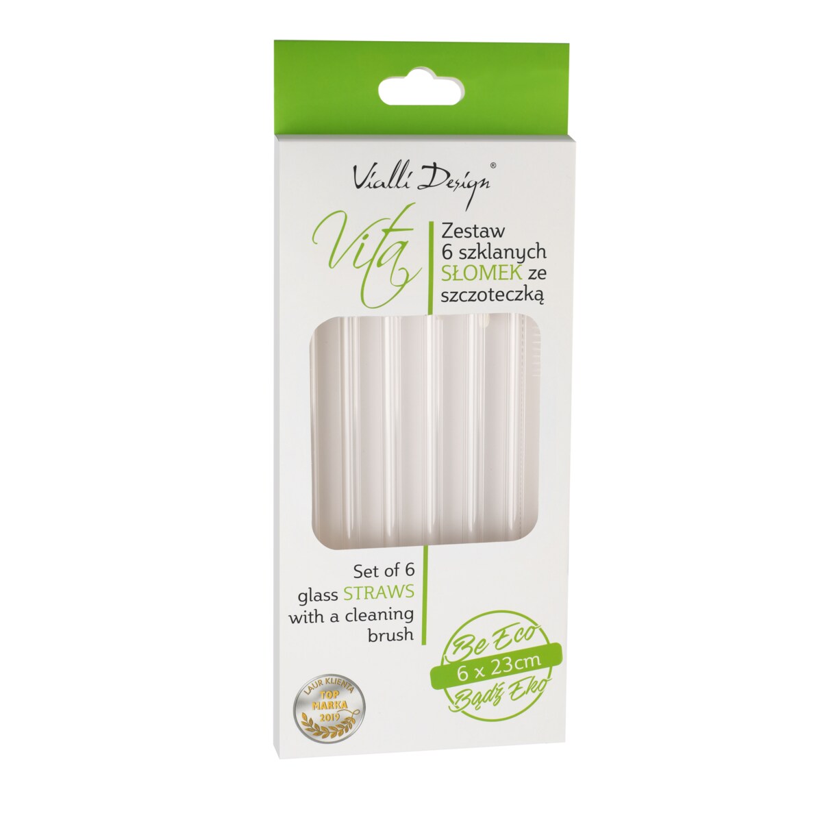 Słomki szklane transparent zakrzywione 23cm zestaw 6 sztuk ze szczoteczką 26629