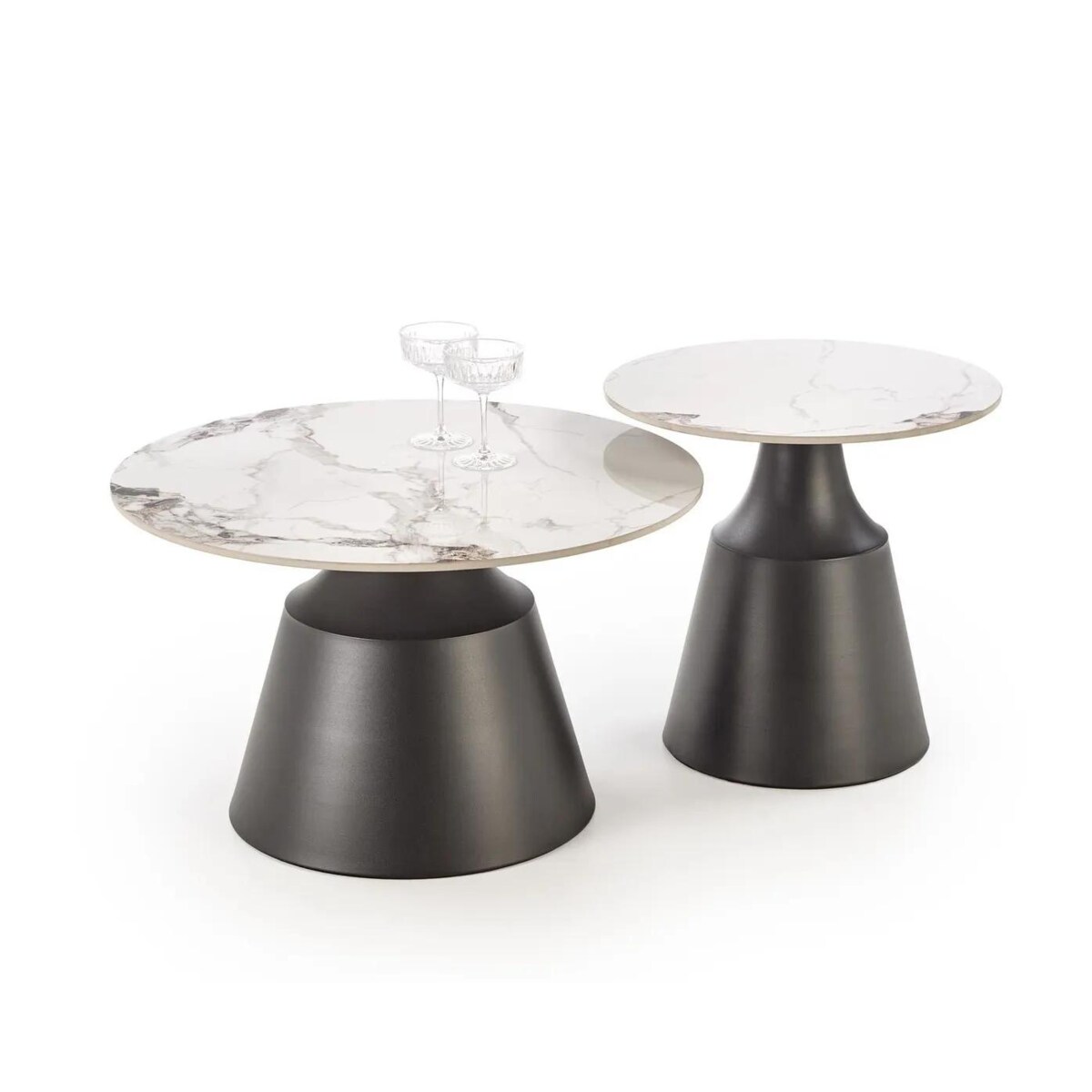 Zestaw 2 stolików MAGNETA biały marmur/czarny