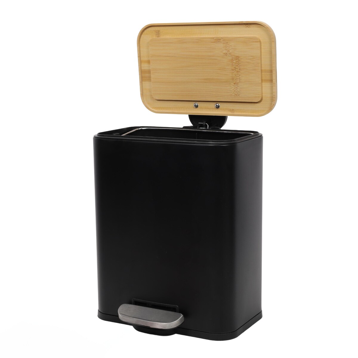 Wąski kosz łazienkowy z bambusem ZETRU, 5 l