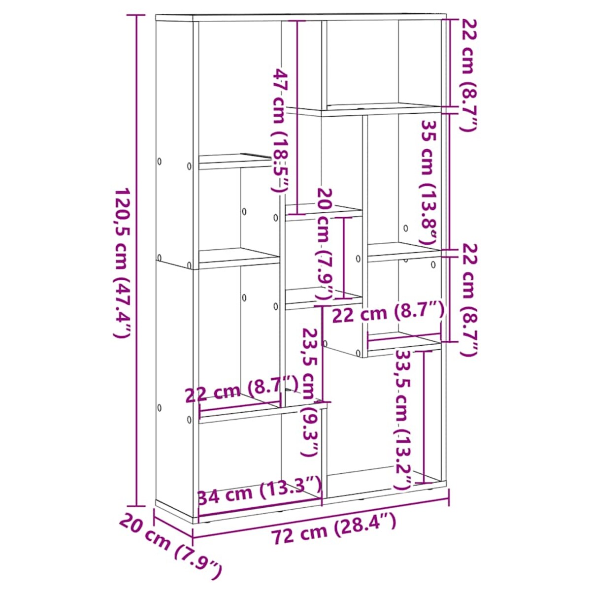 vidaXL Regał na książki, szarość betonu, 72x20x120,5 cm