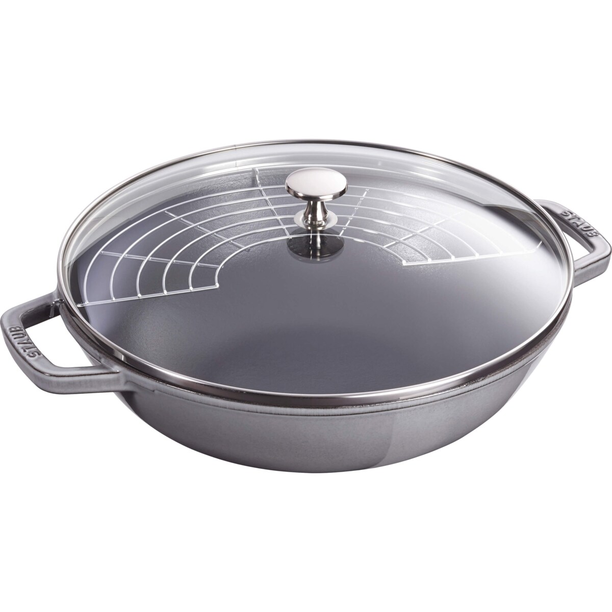 Wok żeliwny z pokrywką Staub - 30 cm, Grafitowy