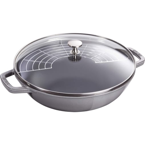 Wok żeliwny z pokrywką Staub - 30 cm, Grafitowy