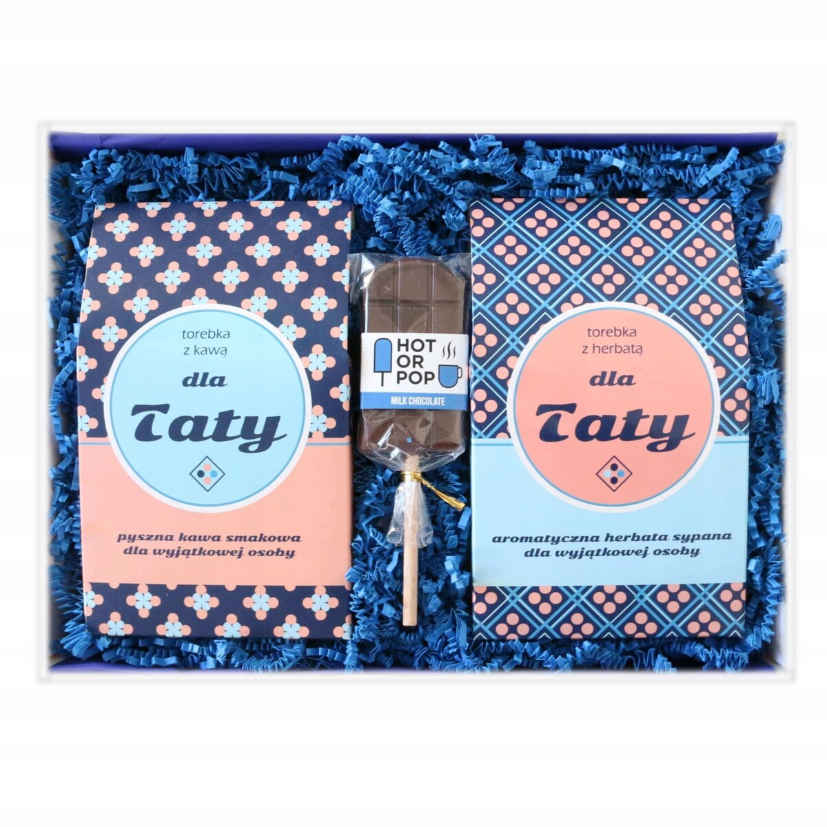 ZESTAW PREZENTOWY UPOMINKOWY - BOX PREMIUM PREZENT UPOMINEK DLA TATY TEŚCIA NA DZIEŃ OJCA URODZINY - KAWY SMAKOWE HERBATY SYPANE CZEKOLADOWY LIZAK
