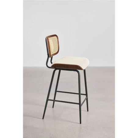 Krzesło barowe z drewna, rattanu i ekoskóry Raysa brązowe