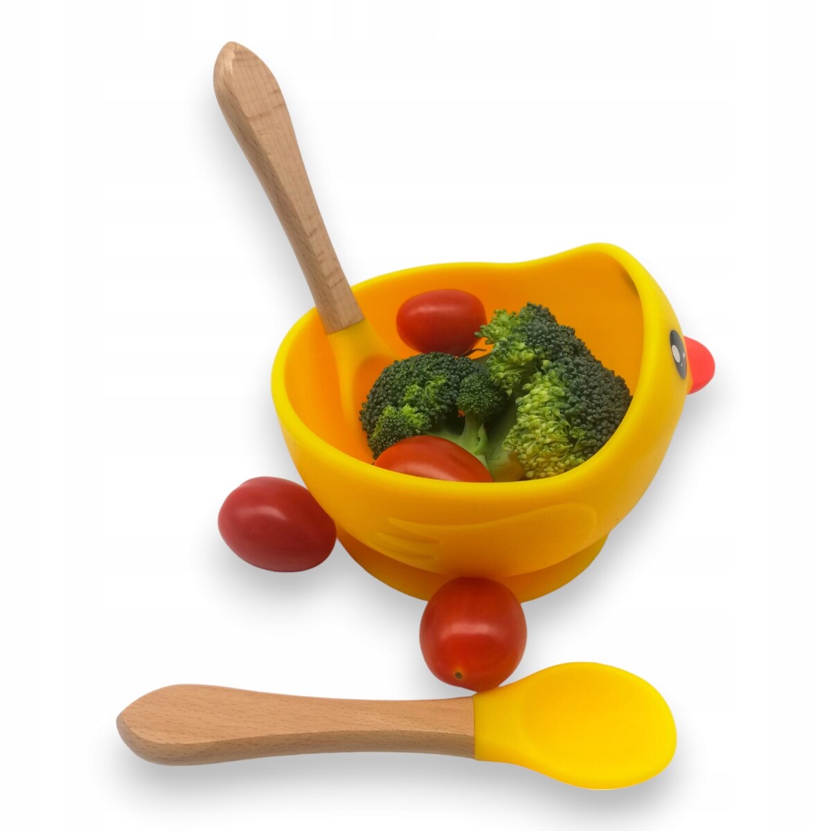 Miseczka z przyssawką silikonowa dla dziecka na przekąski łyżka widelec BLW