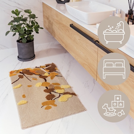 Dywanik łazienkowy Shaggy 3D Gaia 60x100 cm roślinny beżowy