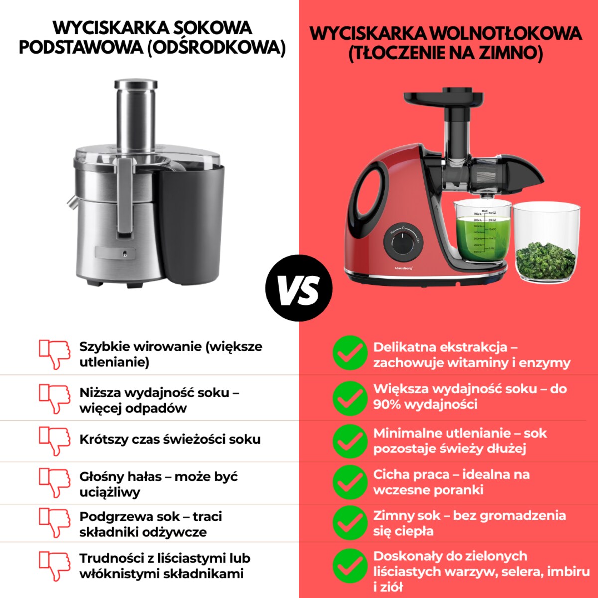 Sokowirówka wolnoobrotowa 150W do owoców i warzyw COLD PRESS KLAUSBERG KB-7865