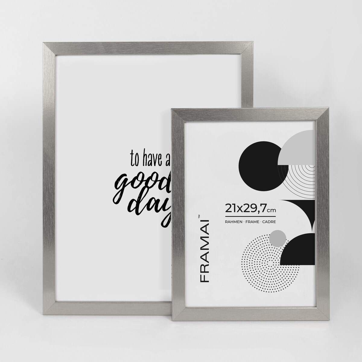 Ramka na zdjęcia 21x29,7 cm A4 srebrna rama MDF z plexi do powieszenia pion poziom stopka klasyczna ramka FRAMAI