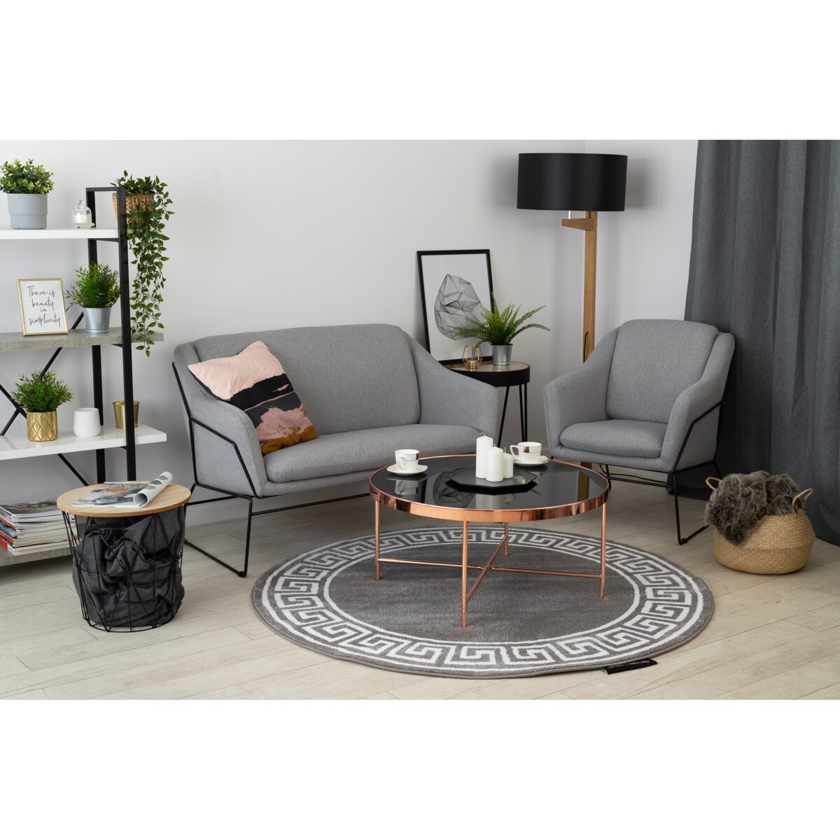 Dywan HAMPTON Grecos koło szary koło 160 cm