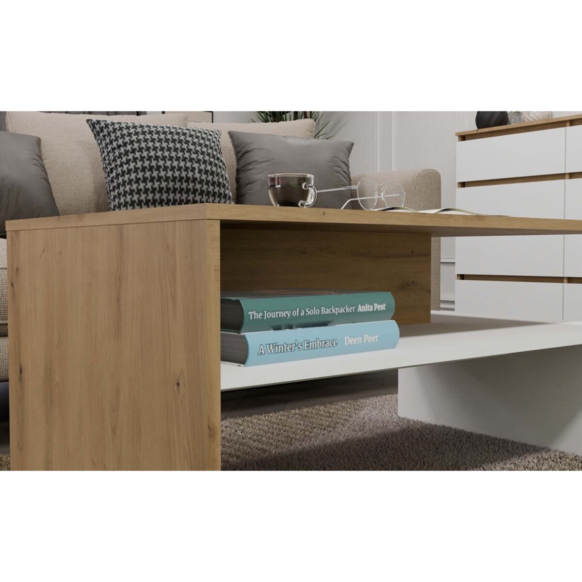 Ława Boston artisan biel stolik kawowy półki