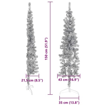 vidaXL Smukła choinka połówka ze stojakiem, sztuczna, srebrna, 150 cm