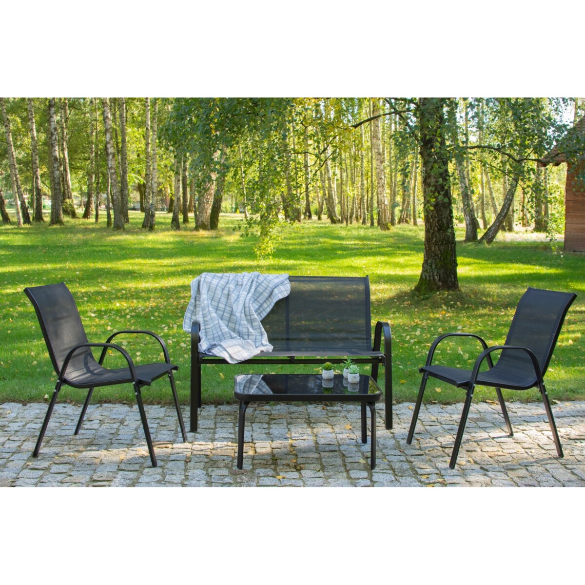 Krzesło ogrodowe z tekstylenu FIESTA czarne