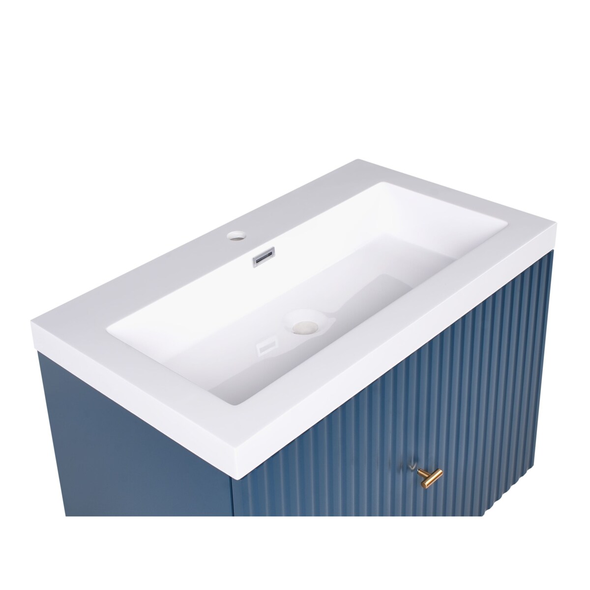 Szafka łazienkowa wisząca z umywalką LAGO ze złotym uchwytem 80 cm Ciemnoniebieski