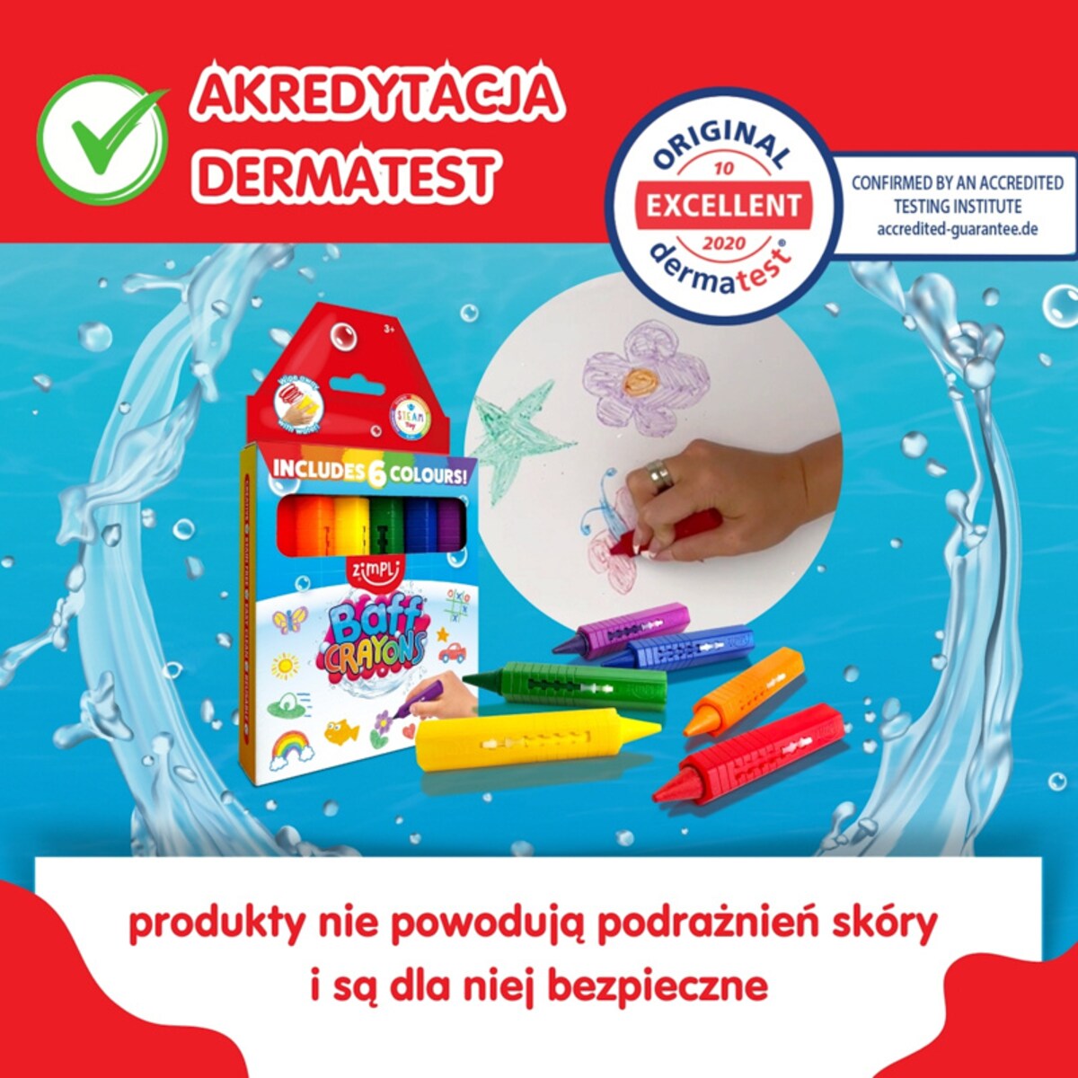 Kredki do kąpieli dla dzieci do malowania wanny 6 kolorów Baff Crayons 3+ Zimpli Kids