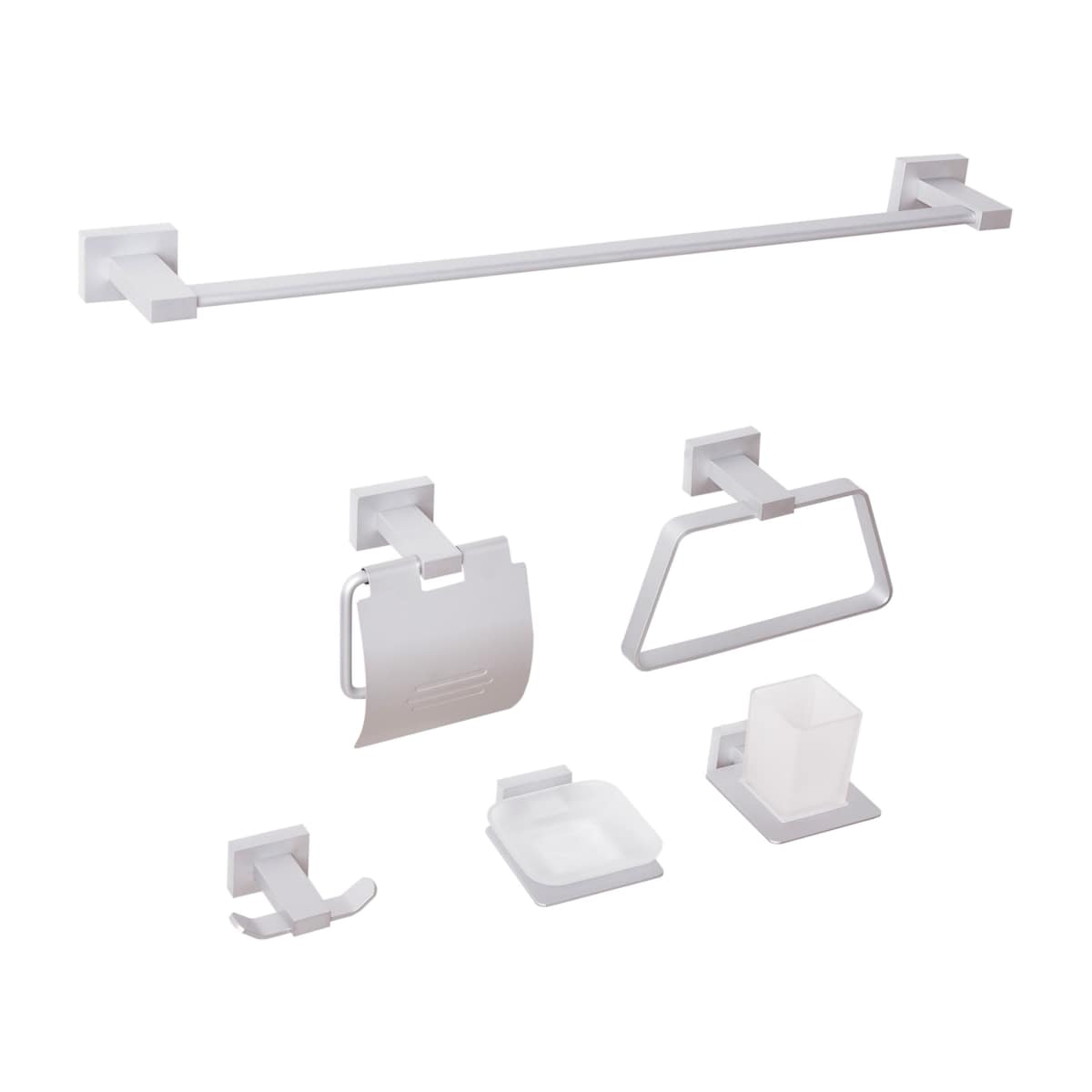 Zestaw akcesoriów toaletowych 6 elementów RIOHACHA Z uchwytami i haczykami na ręczniki Srebrny