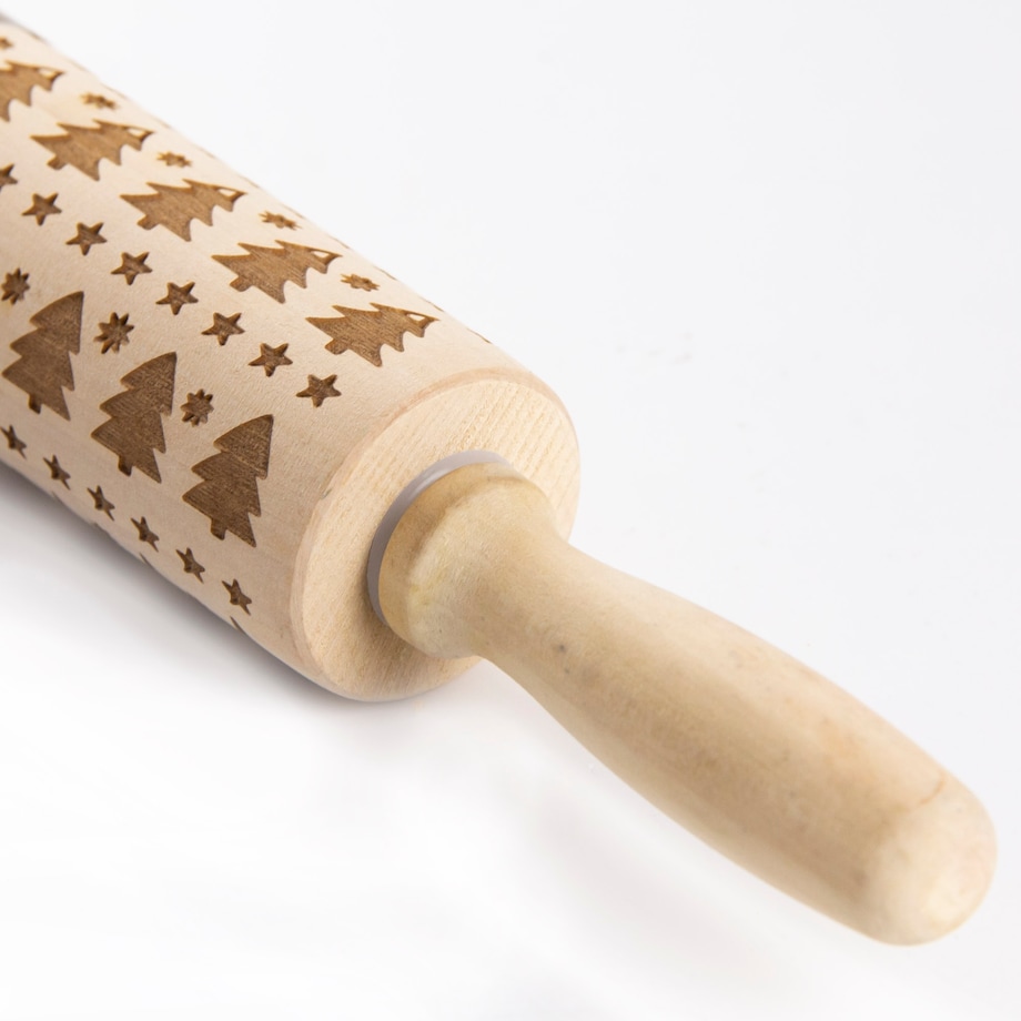 Wałek Do Ciasta Grawerowany Drewniany Świąteczny Do Ciastek Choinki