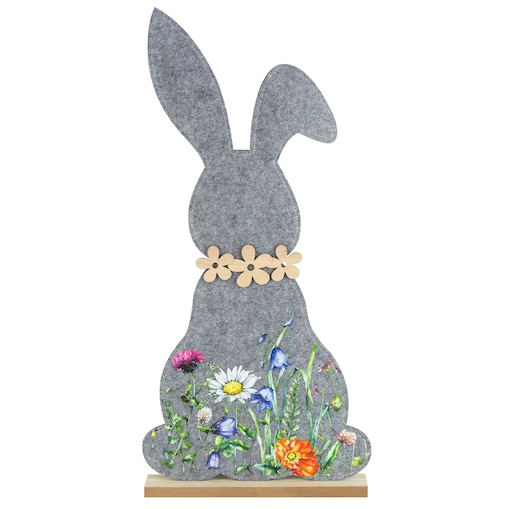 Królik Zajączek Wielkanocny Dekoracja Stojąca Ozdoba Drewniana Podstawka Ciemnoszary