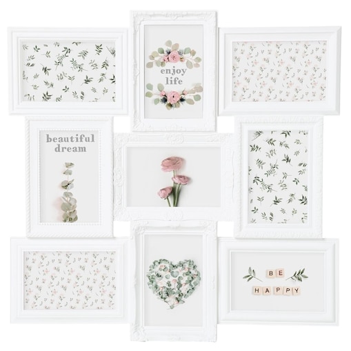 Ramka na 9 zdjęć ROMANCE, zdjęcia - multirama 50x50x2CM, kolor biały, tworzywo sztuczne
