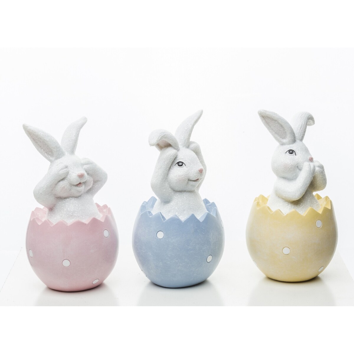 Dekoracja - 3 króliczki w kolorowych skorupkach 12x6,5x6,5 cm