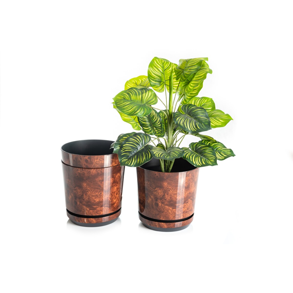 12 cm wzór DREWNO Doniczka z podstawką imitacja dębowej deski styl naturalny drewnopodobna