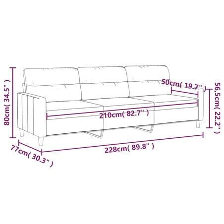 vidaXL Sofa 3-osobowa, ciemnoszara, 210 cm, tapicerowana tkaniną