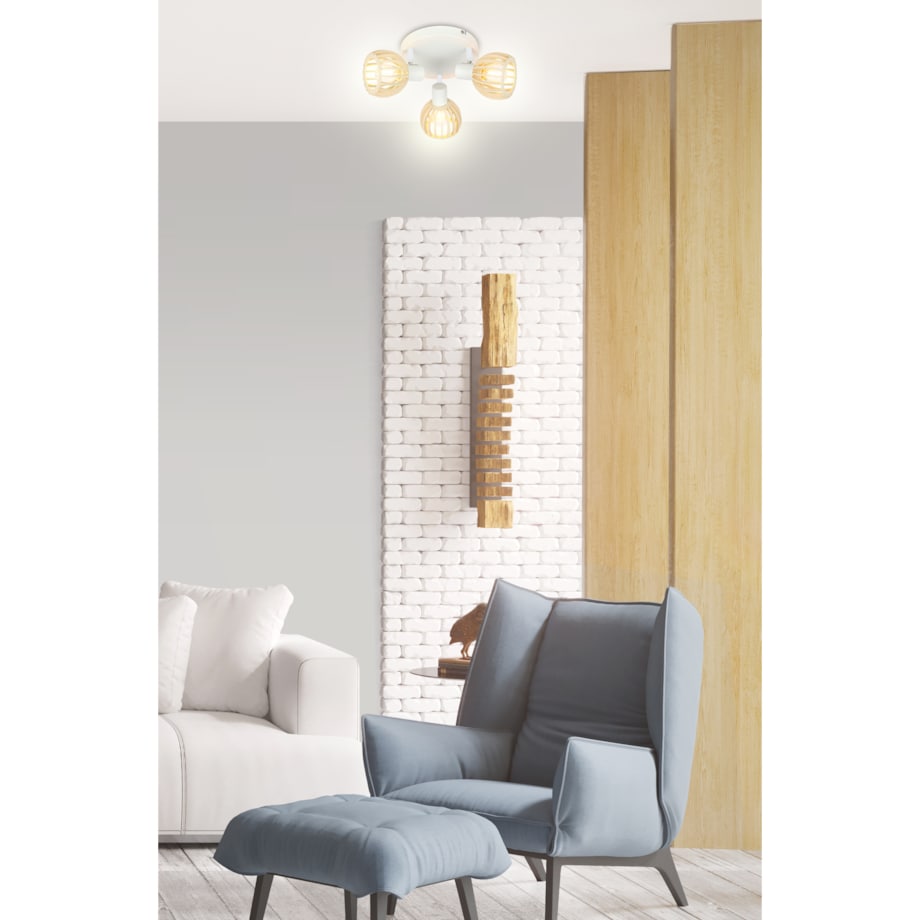 ATARRI LAMPA SUFITOWA PLAFON 3X25W E14 BIAŁY+DREWNO