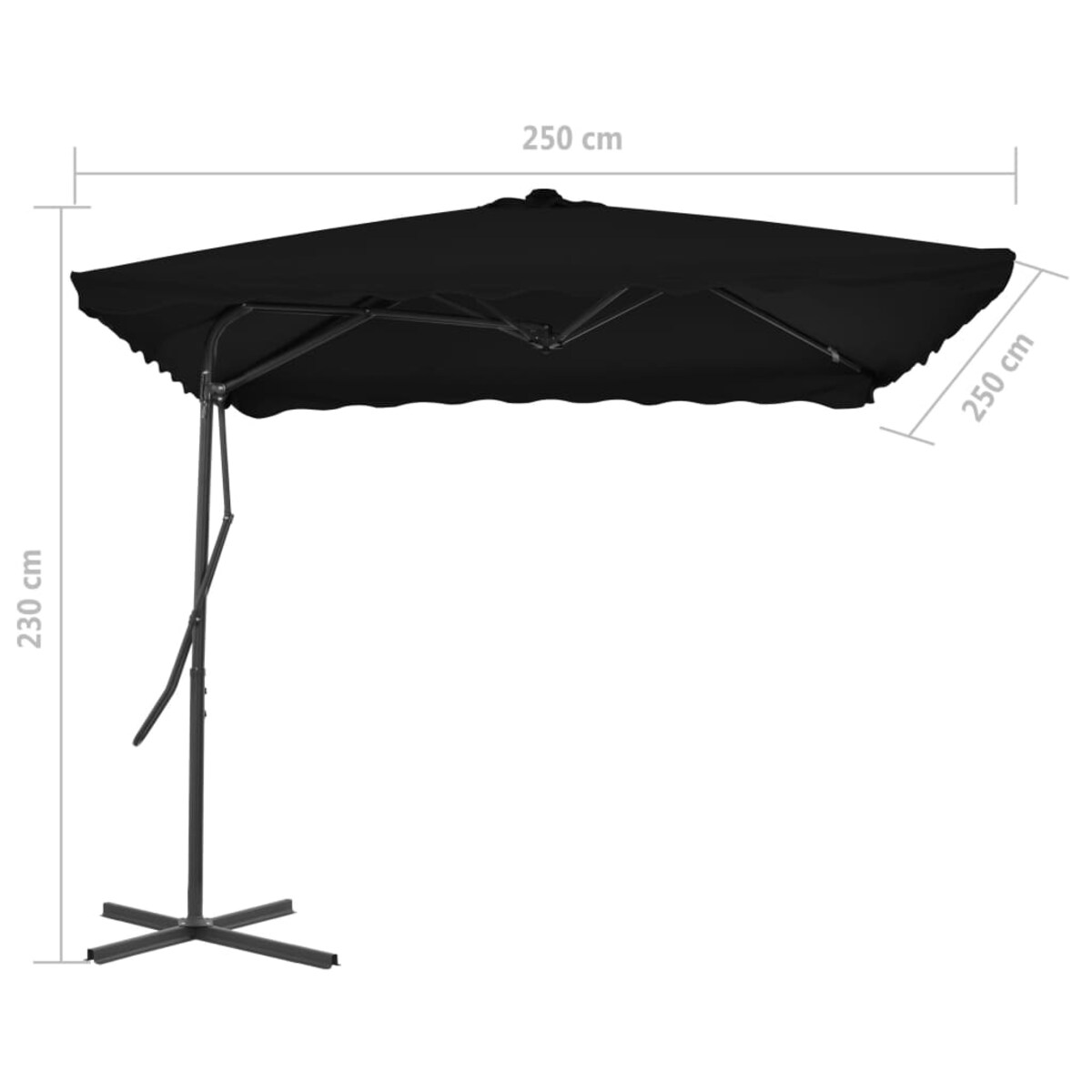 vidaXL Parasol ogrodowy na stalowym słupku, czarny, 250x250x230 cm