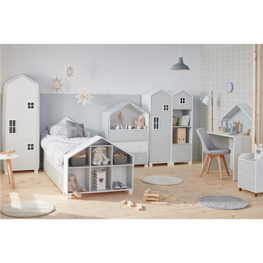 KONSIMO MIRUM Szary regał w kształcie domku dla chłopca