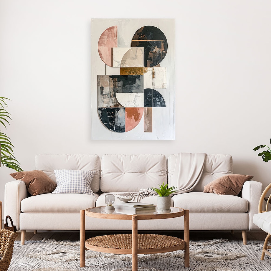 Obraz na płótnie, Abstrakcja geometryczna nowoczesna dekoracja w bieli czerni różu i złotych akcentach 80x120 cm