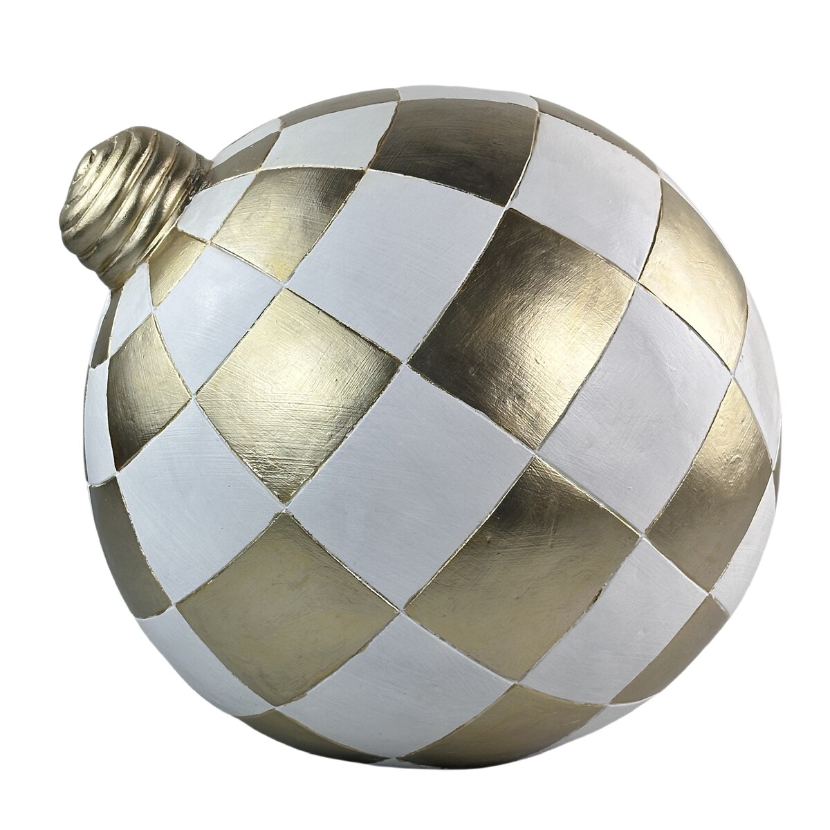 Dekoracja - duża bombka 41,5x41,5x39 w biało-srebrną szachownicę