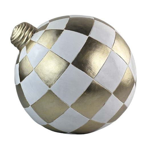 Dekoracja - duża bombka 41,5x41,5x39 w biało-srebrną szachownicę