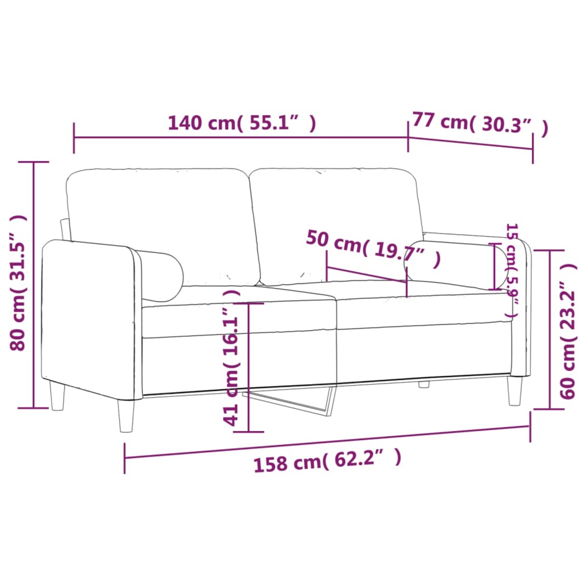 vidaXL 2-osobowa sofa z poduszkami, czarna, 140 cm, aksamit