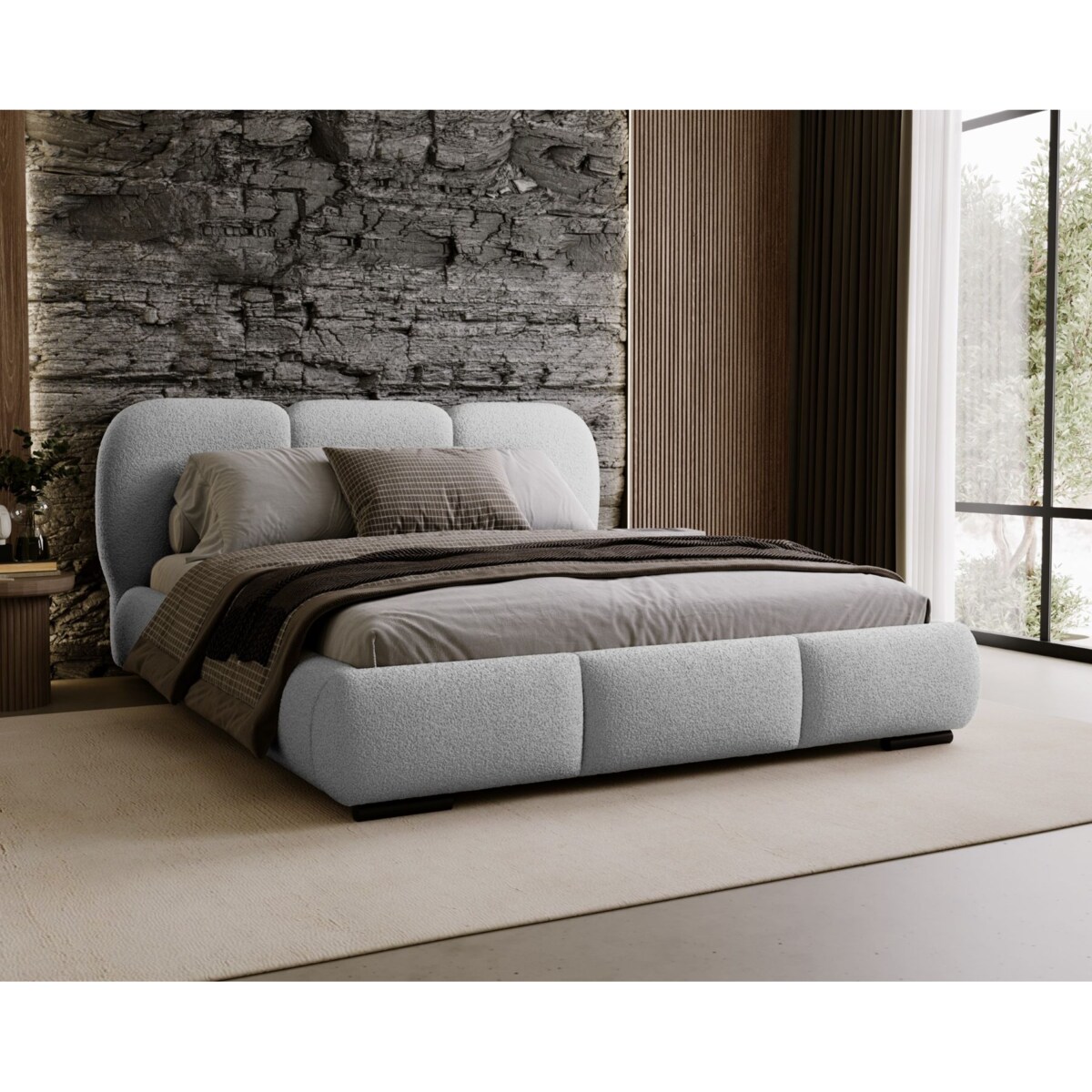 Łóżko tapicerowane 200x200 ROZA z pojemnikiem na pościel jasnoszare