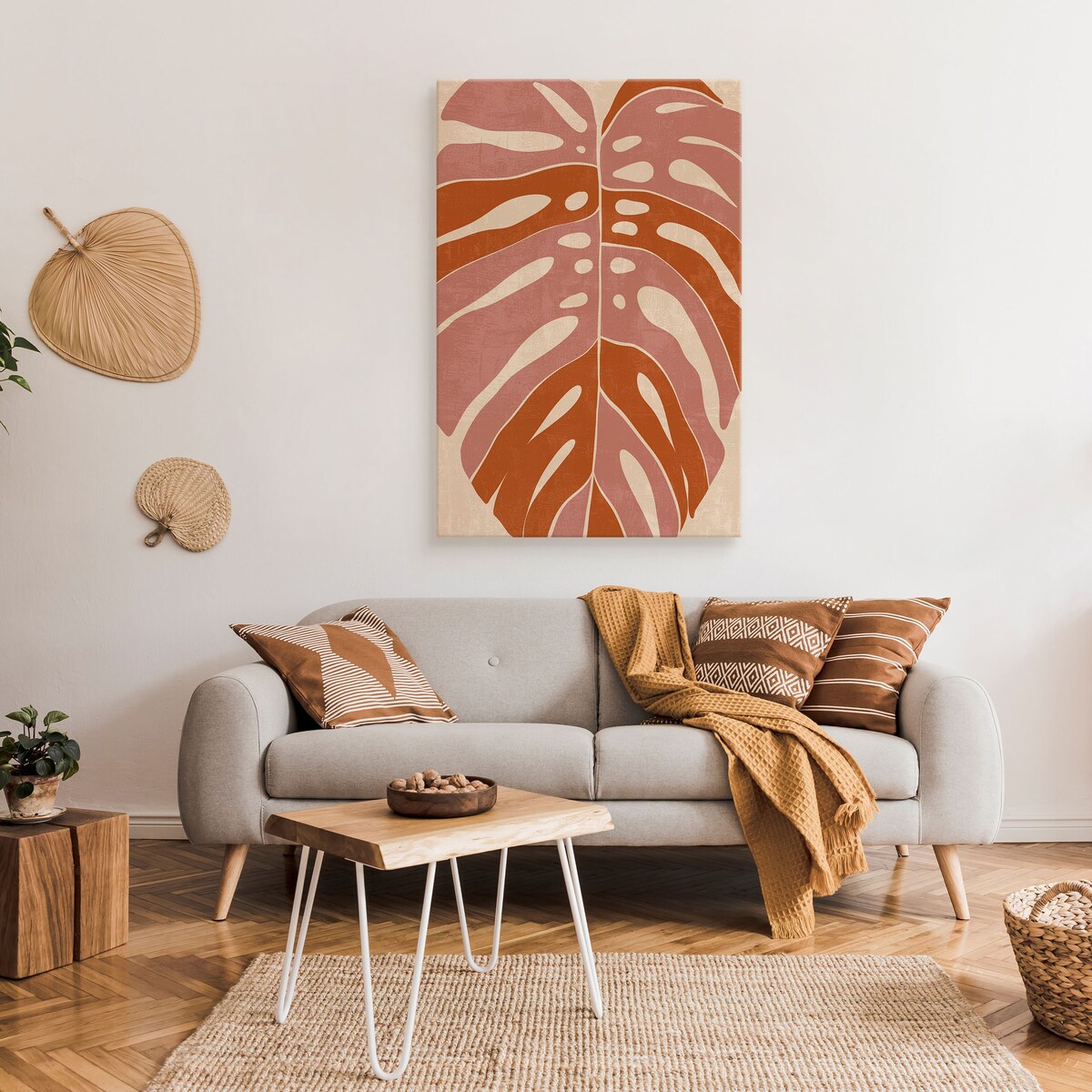 Obraz Pomarańczowo Różowy Liść Monstera 80x120cm