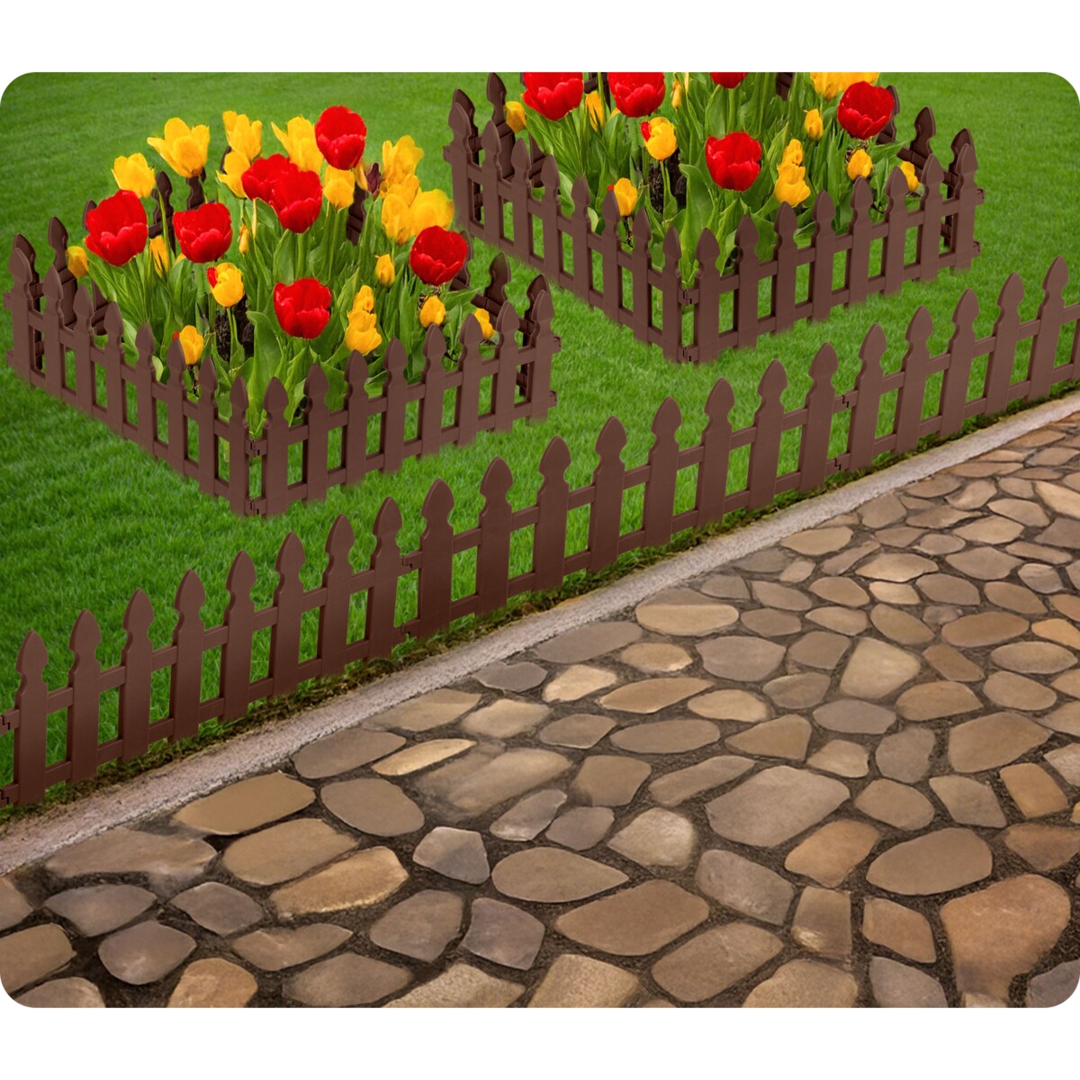 Palisada ogrodowa obrzeże ogrodowe trawnikowe brązowe Plonos tworzywo płotek 240 cm