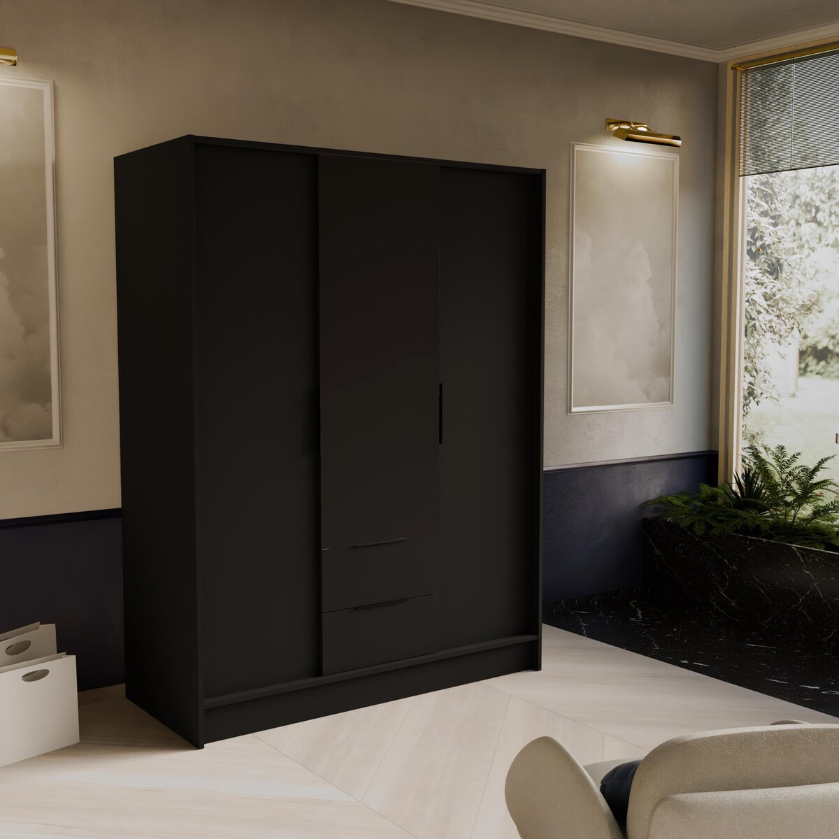 Szafa NIKOLA 150 z regulowanymi półkami do przedpokoju, biura -czarna