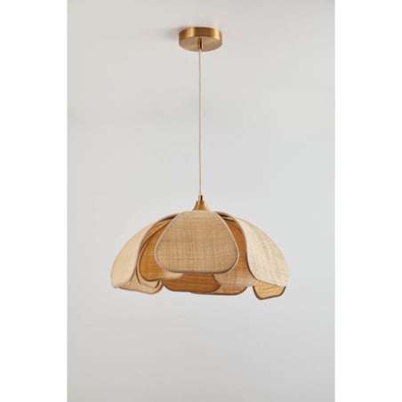 Lampa wisząca z lnu i bawełny, beżowa ze złotem, Vidson Ø50 cm