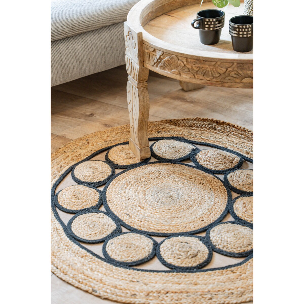 Dywan boho z juty, okrągły, Ø 90 cm