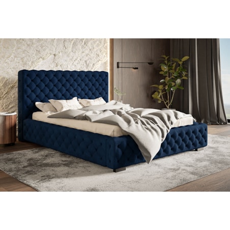 Łóżko z pojemnikiem na pościel 160x200 BEN 15 z pikowanym wezgłowiem-granat