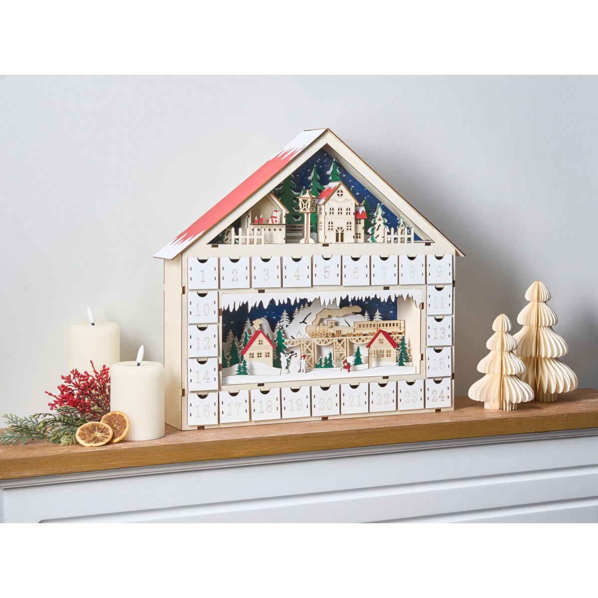 Dekoracja świąteczna LED NISSER Kalendarz adwentowy 44 cm Jasnobrązowy