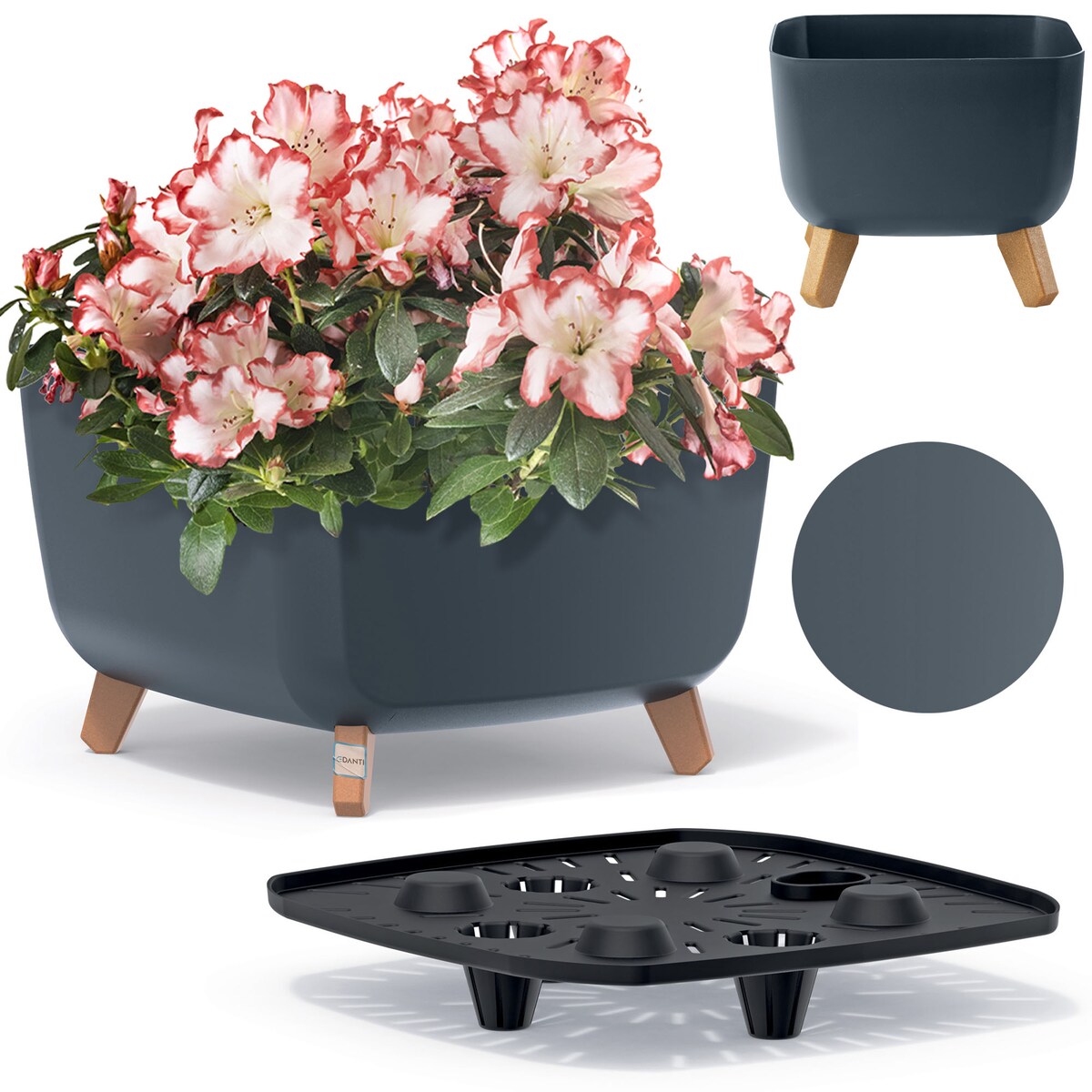 Doniczka Donica Ogrodowa 39 Cm Na Nóżkach Dekoracyjna Antracytowa