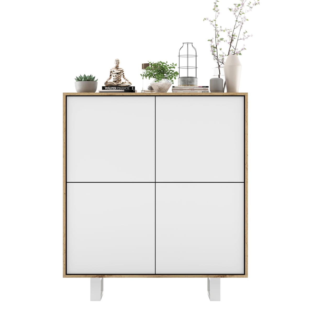 Industrialna Komoda Loft Szafka RTV Dąb Wotan Biały MAT 113 cm