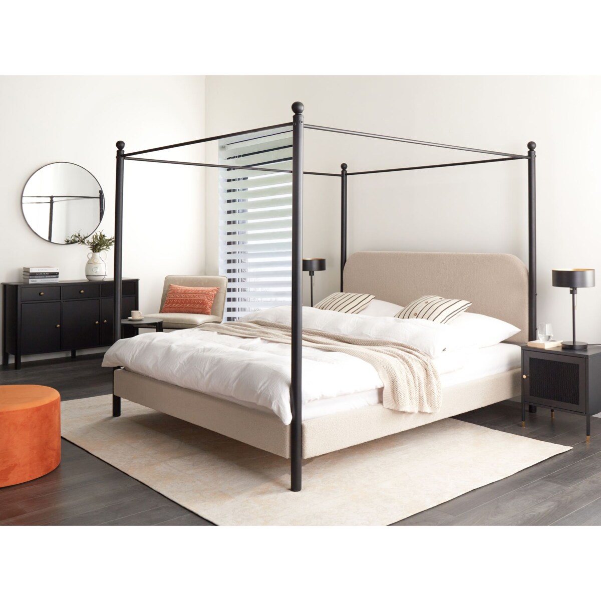 Łóżko z baldachimem Boucle DANNEMOIS 180 x 200 cm Beżowoszary